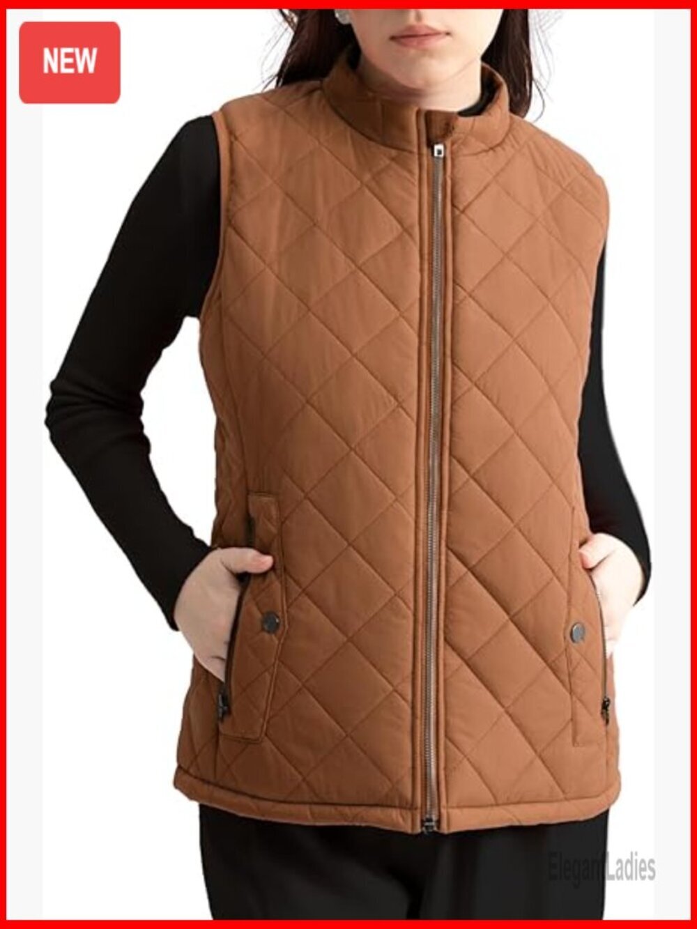 Quilted Puffer Vest Water-Resistant Lightweight Zip Pockets Regular Fit